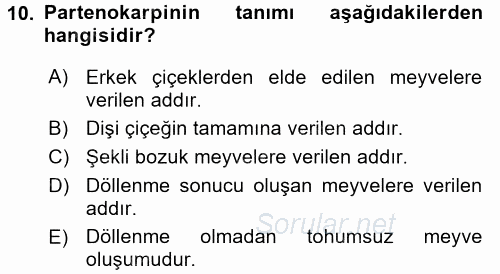 Örtü Altı Üretim Sistemleri 2016 - 2017 3 Ders Sınavı 10.Soru