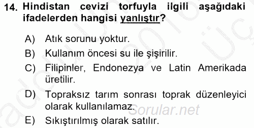 Örtü Altı Üretim Sistemleri 2016 - 2017 3 Ders Sınavı 14.Soru