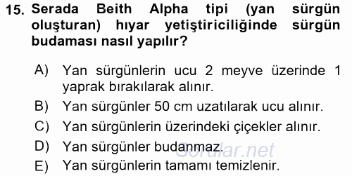 Örtü Altı Üretim Sistemleri 2016 - 2017 3 Ders Sınavı 15.Soru