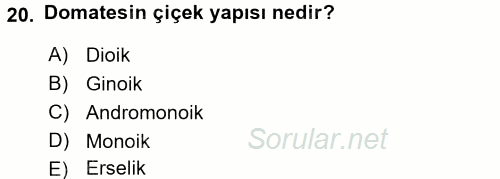 Örtü Altı Üretim Sistemleri 2016 - 2017 3 Ders Sınavı 20.Soru