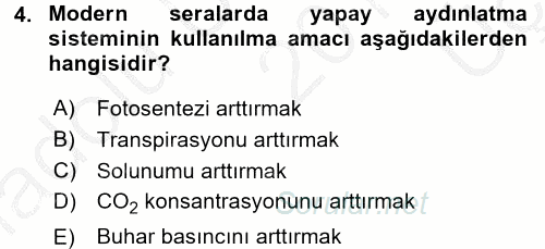 Örtü Altı Üretim Sistemleri 2016 - 2017 3 Ders Sınavı 4.Soru