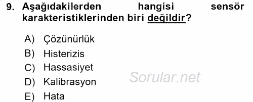 Örtü Altı Üretim Sistemleri 2016 - 2017 3 Ders Sınavı 9.Soru