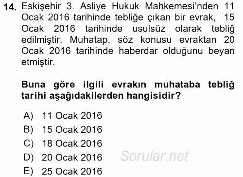 Hukuk Dili Ve Adli Yazışmalar 2015 - 2016 Dönem Sonu Sınavı 14.Soru