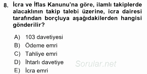 Hukuk Dili Ve Adli Yazışmalar 2015 - 2016 Dönem Sonu Sınavı 8.Soru