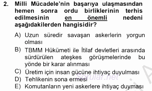 Atatürk İlkeleri Ve İnkılap Tarihi 2 2013 - 2014 Ara Sınavı 2.Soru