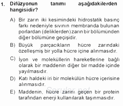 Temel Veteriner Fizyoloji 2013 - 2014 Ara Sınavı 1.Soru