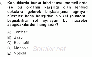 Temel Veteriner Fizyoloji 2013 - 2014 Ara Sınavı 6.Soru