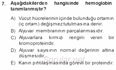 Temel Veteriner Fizyoloji 2013 - 2014 Ara Sınavı 7.Soru