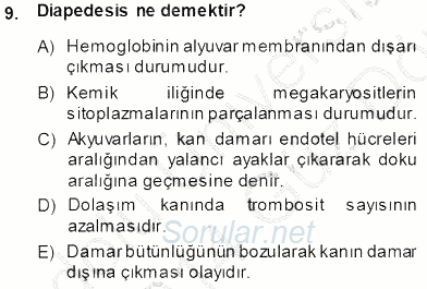 Temel Veteriner Fizyoloji 2013 - 2014 Ara Sınavı 9.Soru