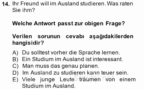 Almanca 2 2013 - 2014 Tek Ders Sınavı 14.Soru