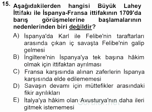 Orta Çağ-Yeni Çağ Avrupa Tarihi 2012 - 2013 Dönem Sonu Sınavı 15.Soru