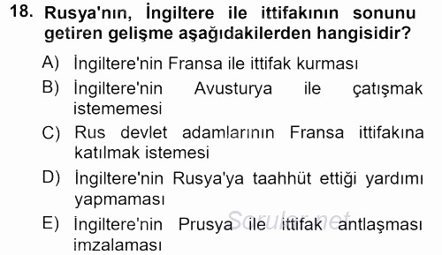 Orta Çağ-Yeni Çağ Avrupa Tarihi 2012 - 2013 Dönem Sonu Sınavı 18.Soru