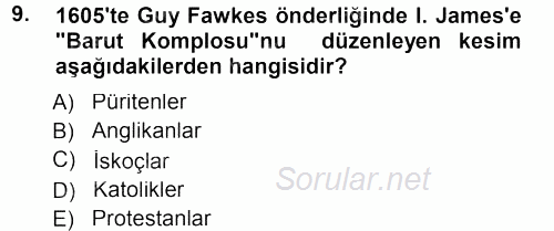 Orta Çağ-Yeni Çağ Avrupa Tarihi 2012 - 2013 Dönem Sonu Sınavı 9.Soru