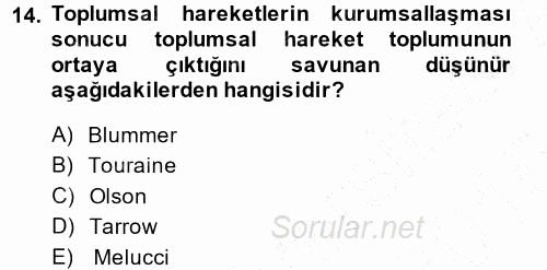 Yeni Toplumsal Hareketler 2014 - 2015 Ara Sınavı 14.Soru