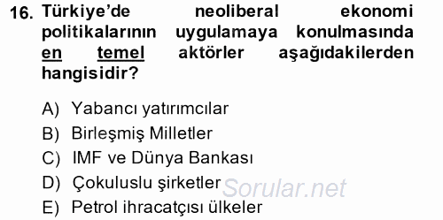 Yeni Toplumsal Hareketler 2014 - 2015 Ara Sınavı 16.Soru