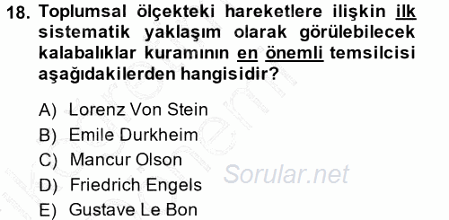 Yeni Toplumsal Hareketler 2014 - 2015 Ara Sınavı 18.Soru
