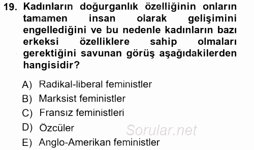 Yeni Toplumsal Hareketler 2014 - 2015 Ara Sınavı 19.Soru