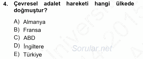 Yeni Toplumsal Hareketler 2014 - 2015 Ara Sınavı 4.Soru