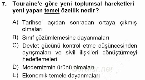 Yeni Toplumsal Hareketler 2014 - 2015 Ara Sınavı 7.Soru