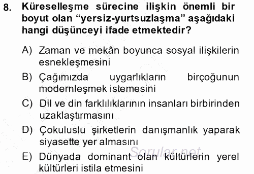 Yeni Toplumsal Hareketler 2014 - 2015 Ara Sınavı 8.Soru