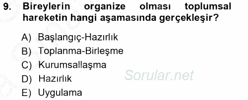 Yeni Toplumsal Hareketler 2014 - 2015 Ara Sınavı 9.Soru