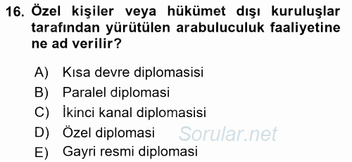 Diplomasi Tarihi 2017 - 2018 3 Ders Sınavı 16.Soru