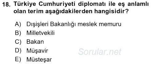 Diplomasi Tarihi 2017 - 2018 3 Ders Sınavı 18.Soru