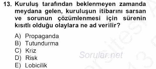 Bütünleşik Pazarlama İletişimi 2012 - 2013 Ara Sınavı 13.Soru