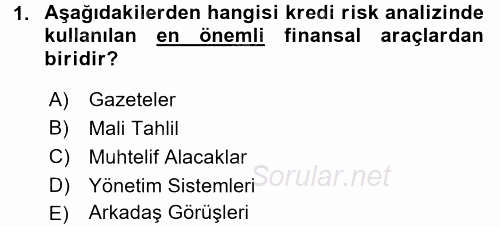 Bankalarda Kredi Yönetimi 2015 - 2016 Tek Ders Sınavı 1.Soru