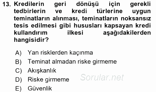 Bankalarda Kredi Yönetimi 2015 - 2016 Tek Ders Sınavı 13.Soru