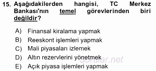 Bankalarda Kredi Yönetimi 2015 - 2016 Tek Ders Sınavı 15.Soru