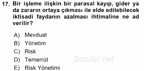 Bankalarda Kredi Yönetimi 2015 - 2016 Tek Ders Sınavı 17.Soru