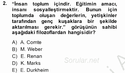 Din Eğitimi Ve Din Hizmetlerinde Rehberlik 2014 - 2015 Dönem Sonu Sınavı 2.Soru