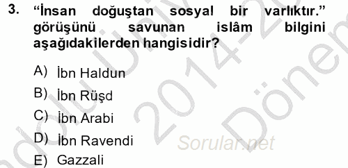 Din Eğitimi Ve Din Hizmetlerinde Rehberlik 2014 - 2015 Dönem Sonu Sınavı 3.Soru