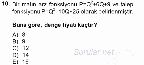 Matematiksel İktisat 2014 - 2015 Ara Sınavı 10.Soru