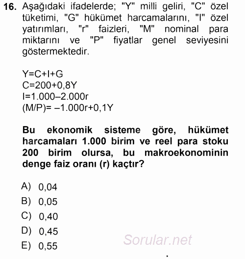 Matematiksel İktisat 2014 - 2015 Ara Sınavı 16.Soru