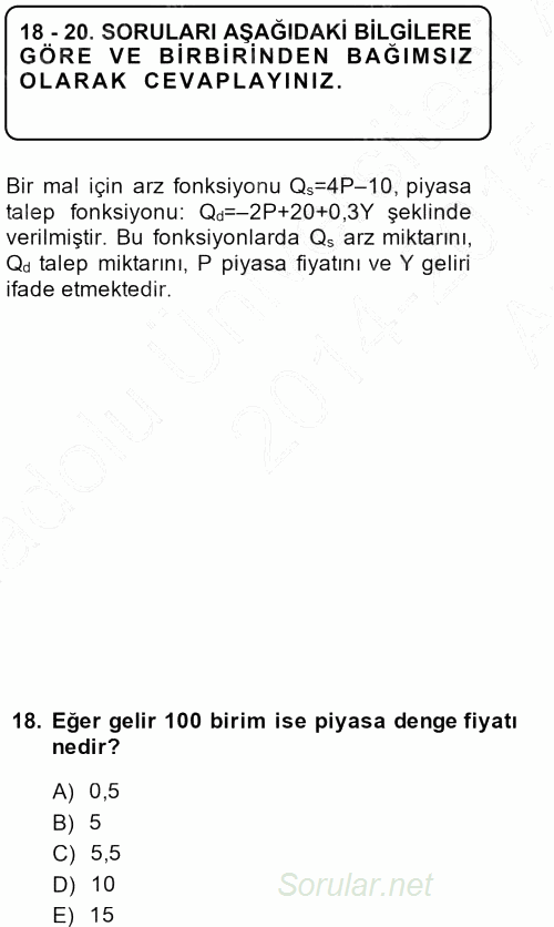 Matematiksel İktisat 2014 - 2015 Ara Sınavı 18.Soru