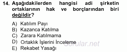 Ticaret Hukuku 1 2012 - 2013 Dönem Sonu Sınavı 14.Soru