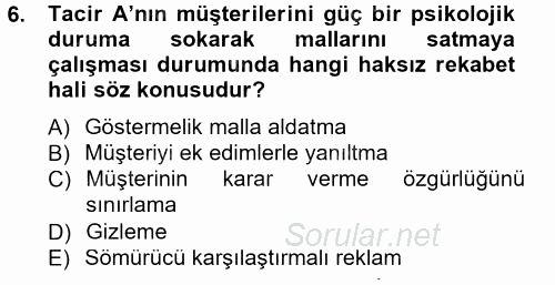 Ticaret Hukuku 1 2012 - 2013 Dönem Sonu Sınavı 6.Soru