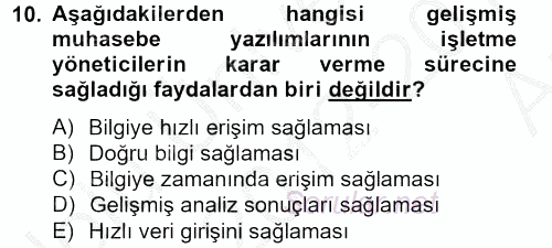 Muhasebe Yazılımları 2012 - 2013 Ara Sınavı 10.Soru