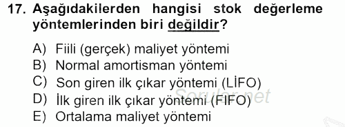 Muhasebe Yazılımları 2012 - 2013 Ara Sınavı 17.Soru