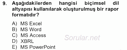 Muhasebe Yazılımları 2012 - 2013 Ara Sınavı 9.Soru