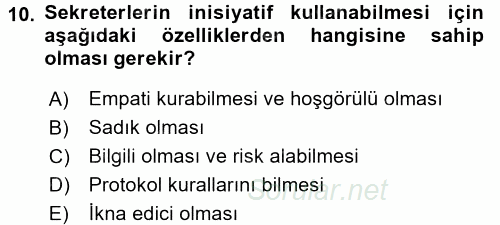 Yönetici Asistanlığı 2016 - 2017 Ara Sınavı 10.Soru