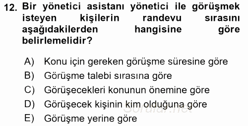 Yönetici Asistanlığı 2016 - 2017 Ara Sınavı 12.Soru