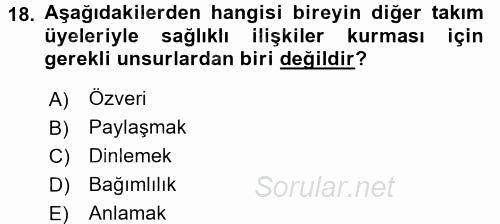 Yönetici Asistanlığı 2016 - 2017 Ara Sınavı 18.Soru