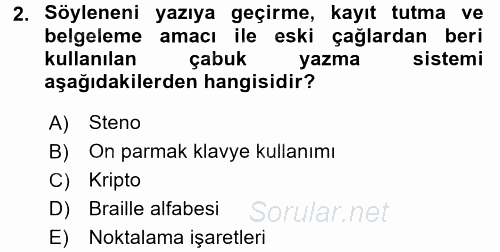 Yönetici Asistanlığı 2016 - 2017 Ara Sınavı 2.Soru