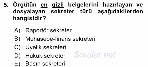 Yönetici Asistanlığı 2016 - 2017 Ara Sınavı 5.Soru