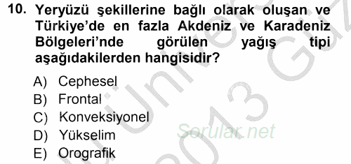 Ekoloji ve Turizm 2012 - 2013 Ara Sınavı 10.Soru