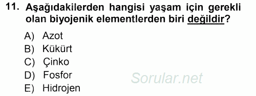 Ekoloji ve Turizm 2012 - 2013 Ara Sınavı 11.Soru