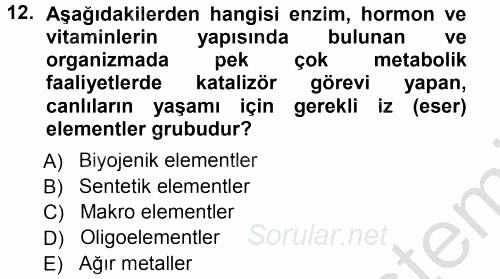 Ekoloji ve Turizm 2012 - 2013 Ara Sınavı 12.Soru